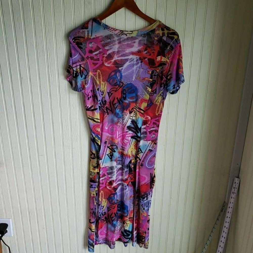 NYC T Shirt Dress Womens Medium Multicolor Graffiti Short Sleeve Scoop Neck